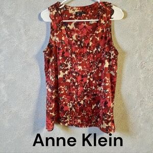 Anne‎ Klein Womens Red Floral Sleeveless Pleated Blouse Top